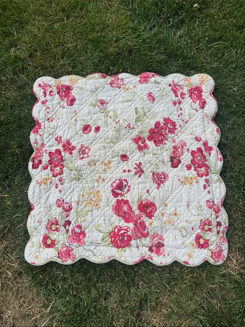 PotteryBarn Floral Quilted Pillow Case in Sage Green and Rose - Picture 3 of 4
